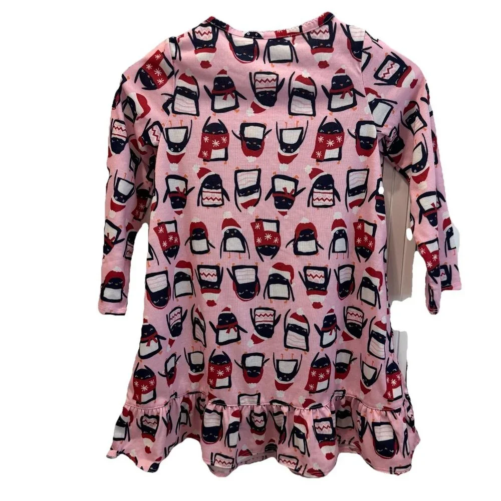 GYMBOREE Nightgown Size XS/4 Girls Pink Penguin Long Sleeve Pajama Night Gown